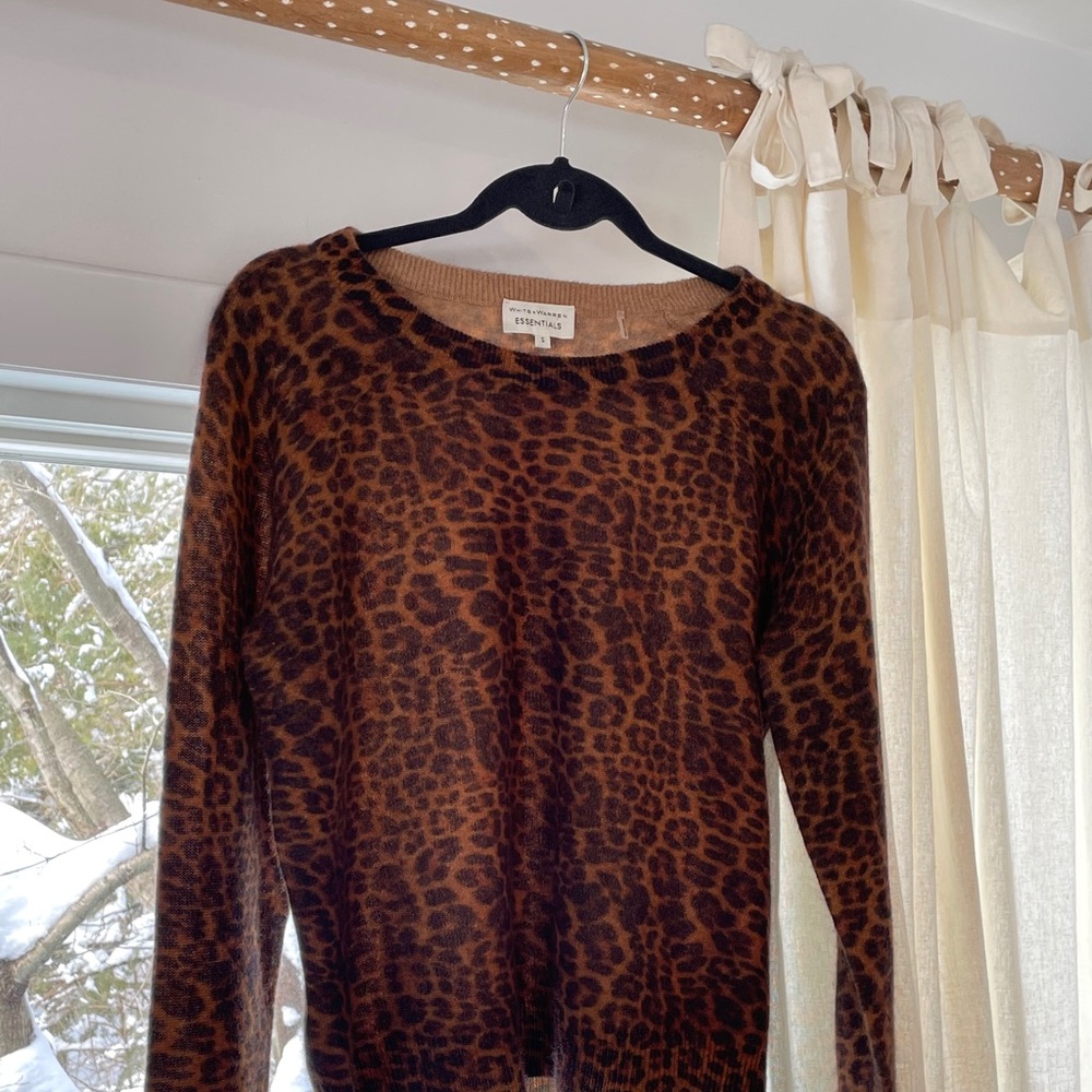 White and warren Cashmere Leopard sweater S